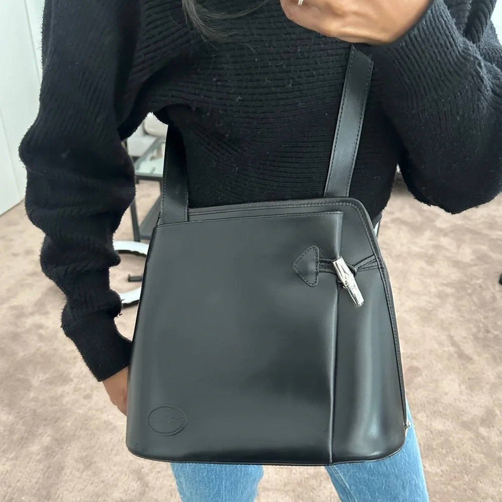 Longchamp black leather vintage Roseau shoulder bag crossbody - Picture 3 of 8